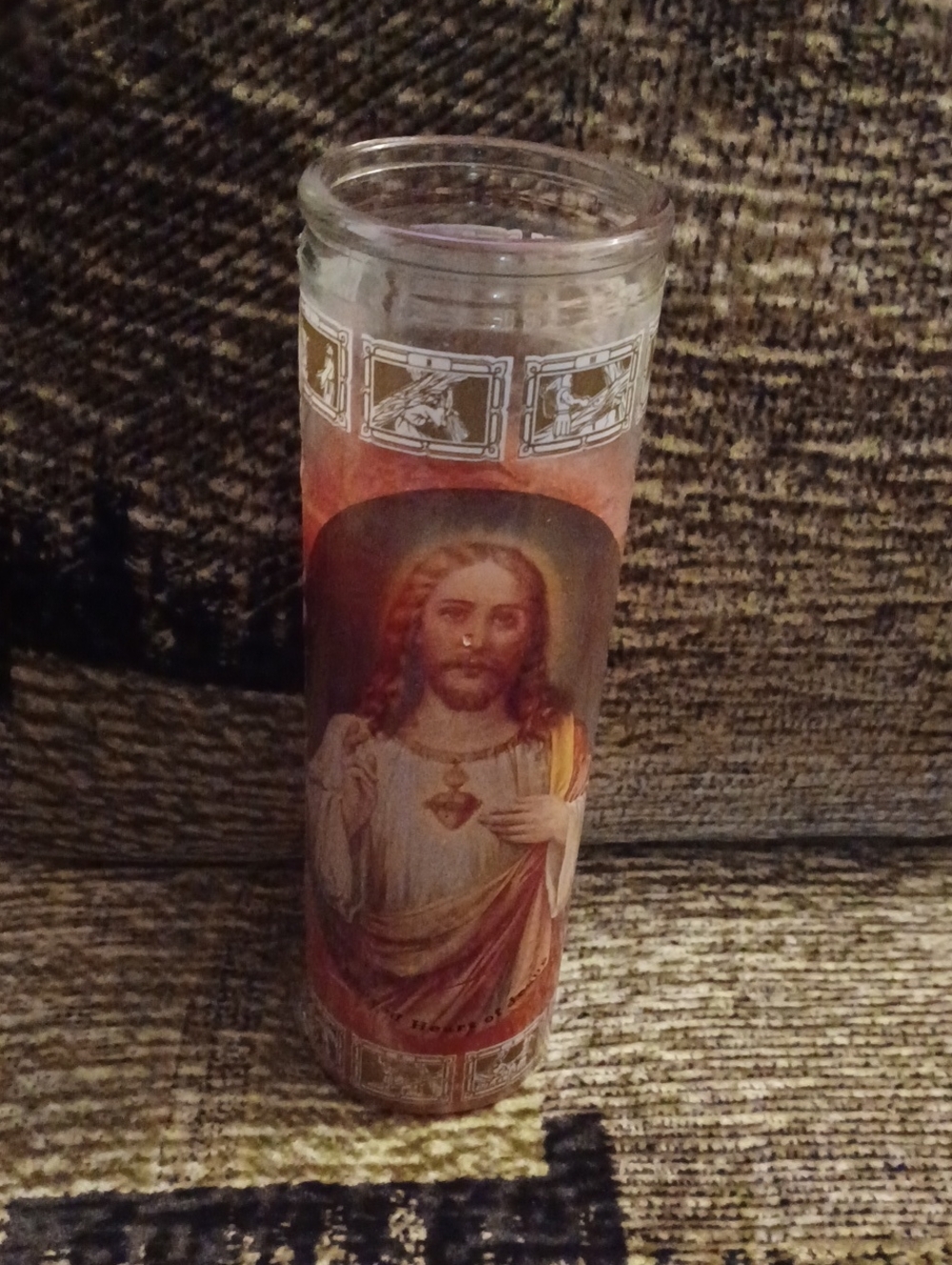 $4 Add-on Religious Decorative Glass Prayer Candle - Partly Used